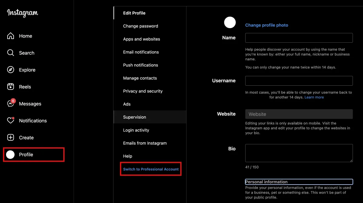 Switch to a Business Account