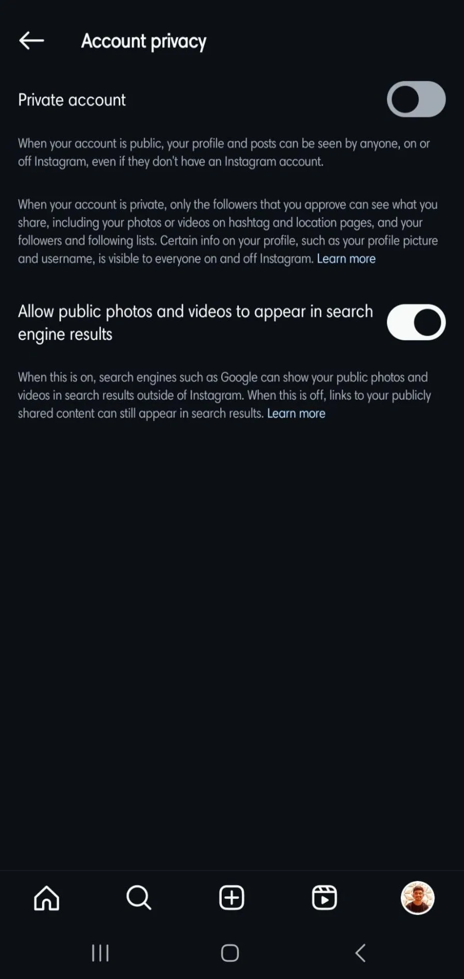 Enable a Private Account