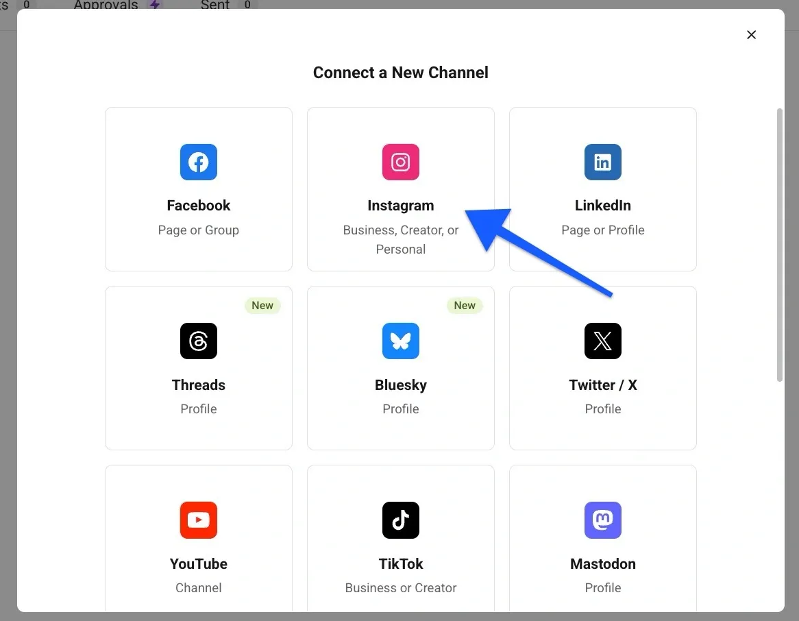 Link your Instagram account to the chosen scheduling too